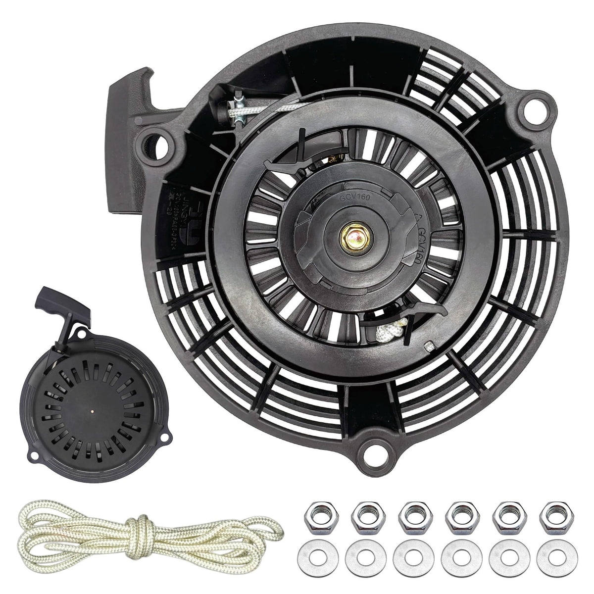 YGQ GCV160 pull-start assembly ready for Honda engines, enabling quick starts.