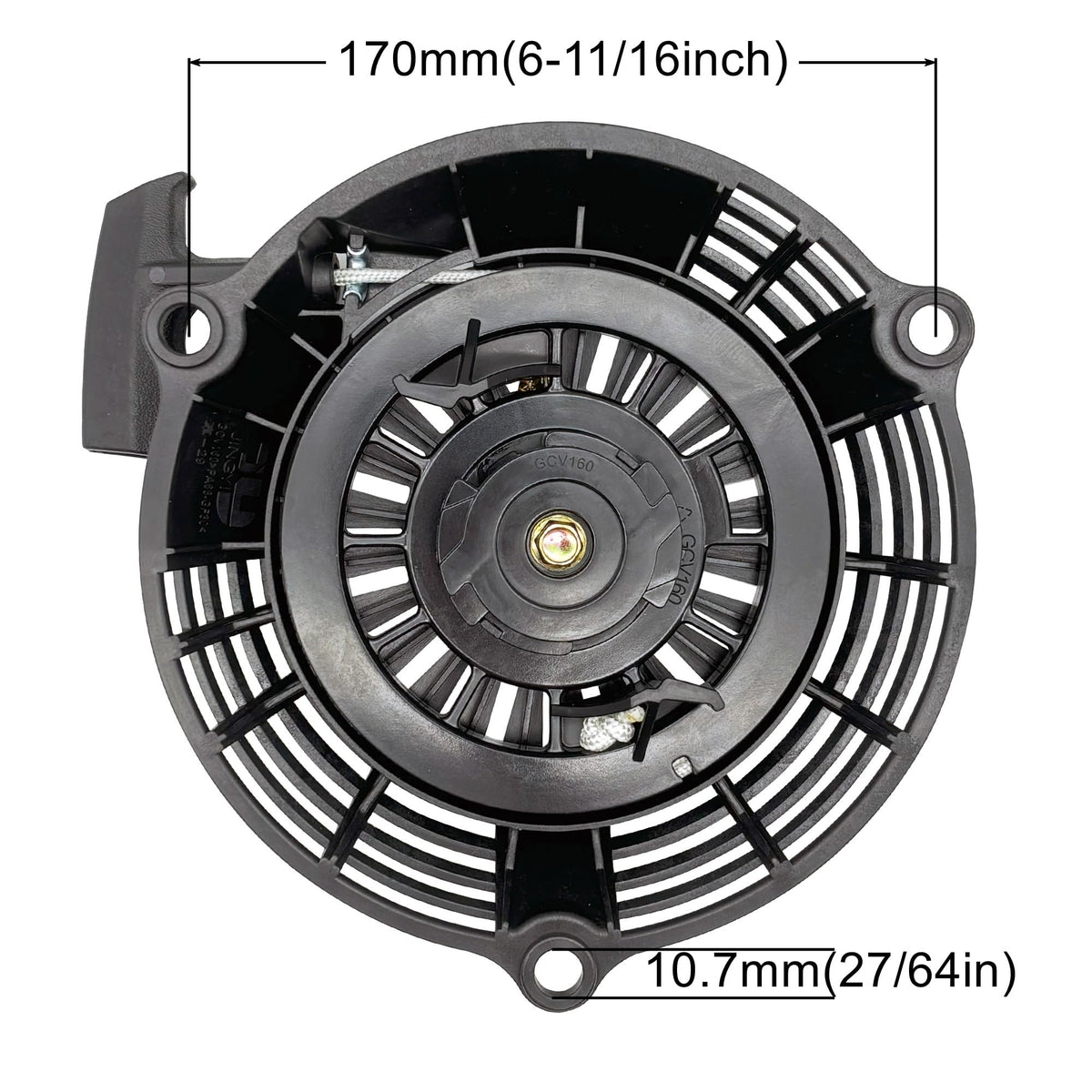 YGQ GCV160 recoil-starter with durable black finish for long-lasting use.