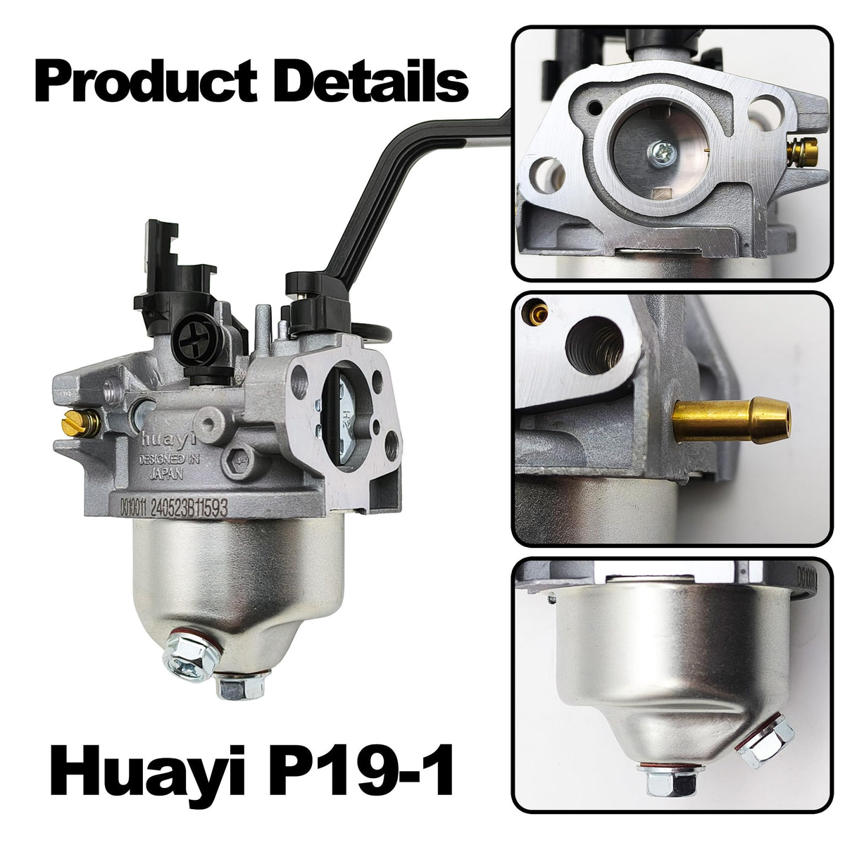 YGQ Huayi P19-1 carburetor kit top view shows 24mm intake and 43mm mounting