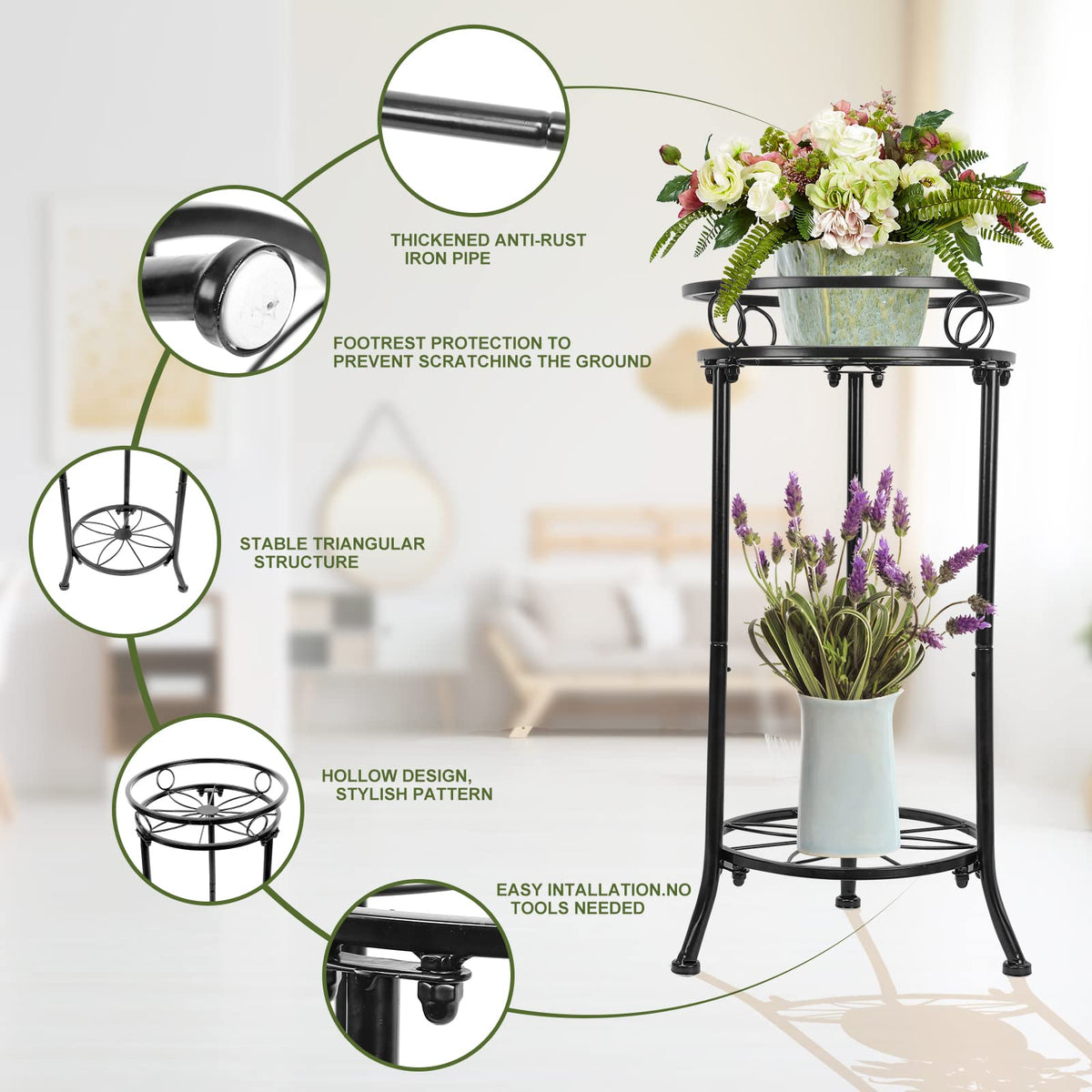 YHIJURS stand 20.3 inches tall fits 8-inch pots neatly.