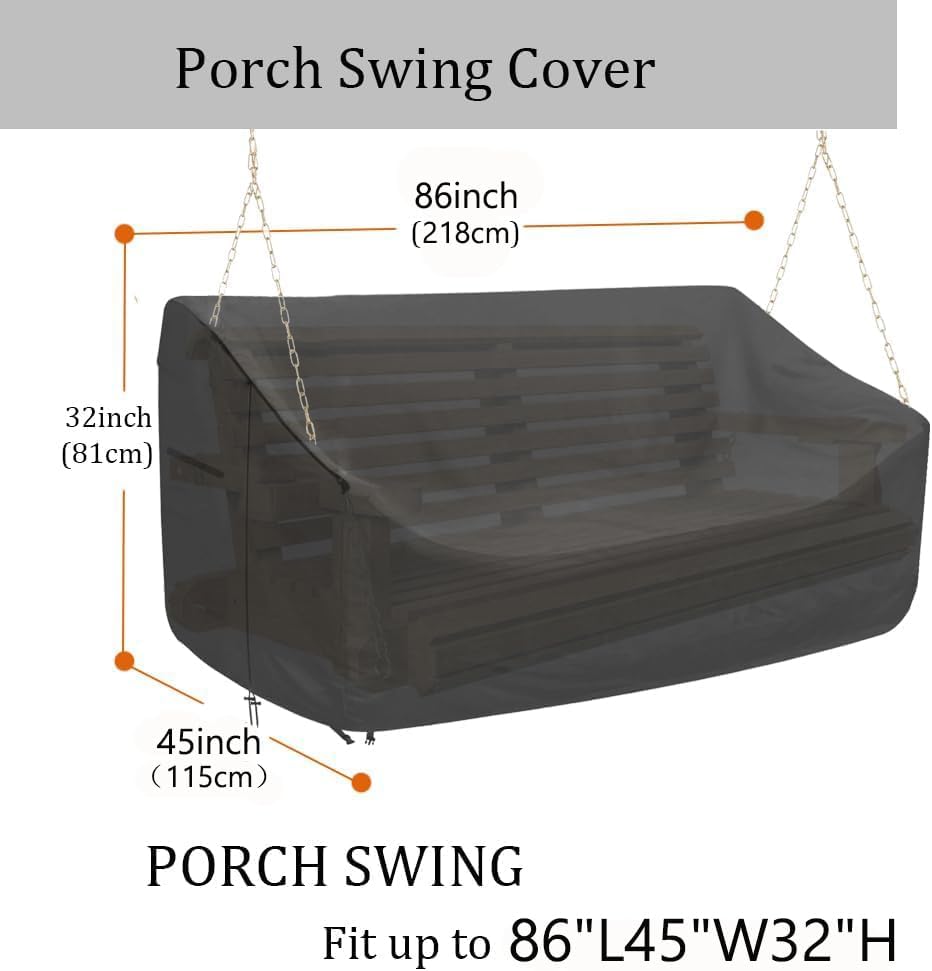 YHINGG porch swing cover, windproof strap detail, secure fit in windy weather
