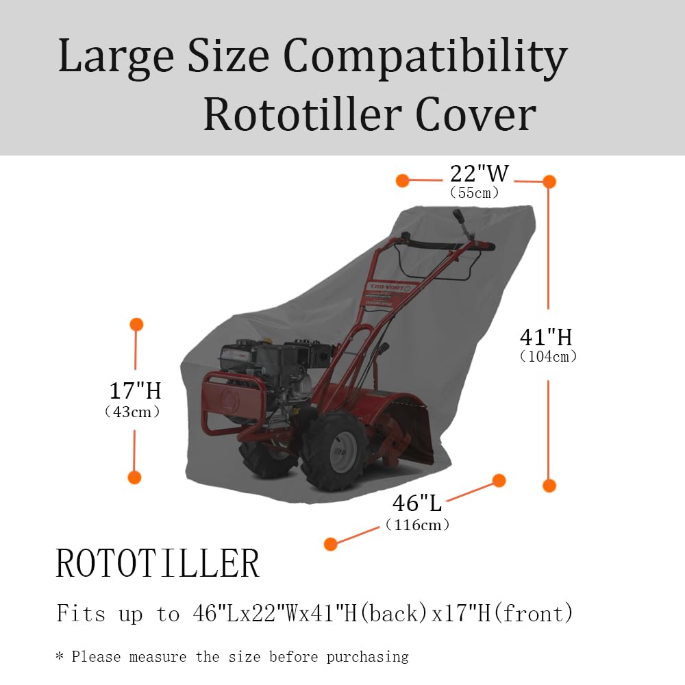 Front view of the YHINGG rototiller cover showing a 46in L fit.