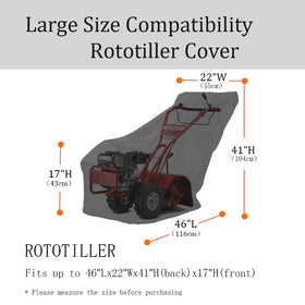 Front view of the YHINGG rototiller cover showing a 46in L fit.