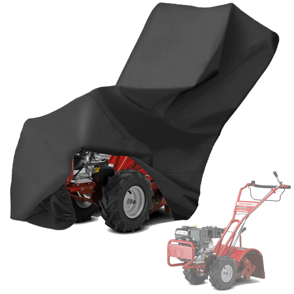 YHINGG rototiller cover in waterproof Oxford fabric shields from rain and sun.