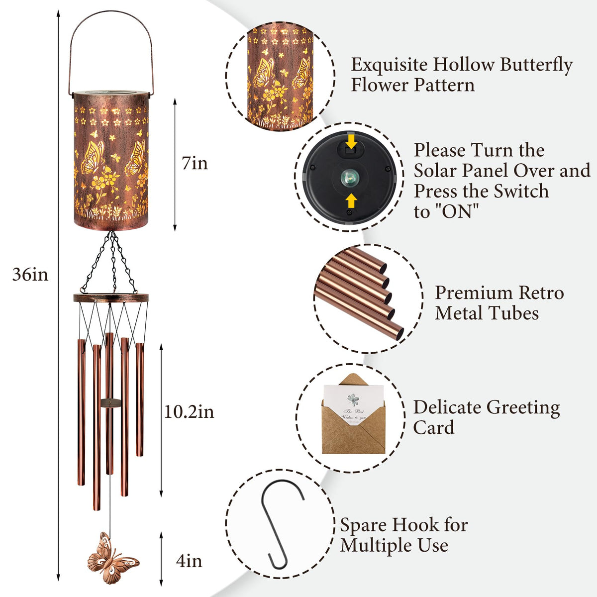 YHmall butterfly wind chime tubes create calming outdoor melodies