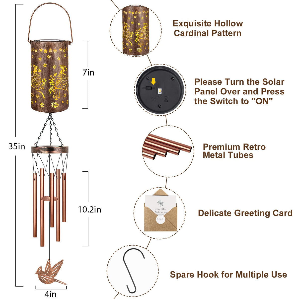 YHmall cardinal wind chimes with durable iron garden decor