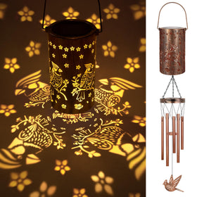 YHmall cardinal wind chimes outdoor glow lights patio at dusk