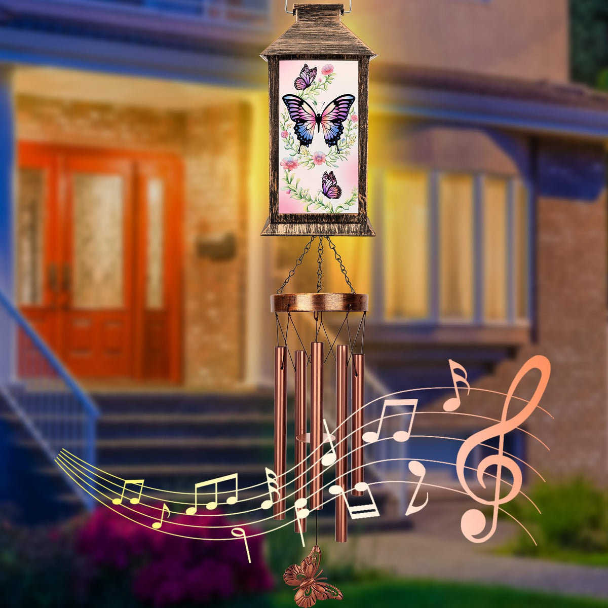 YHmall solar wind chimes require no batteries for daily outdoor use.