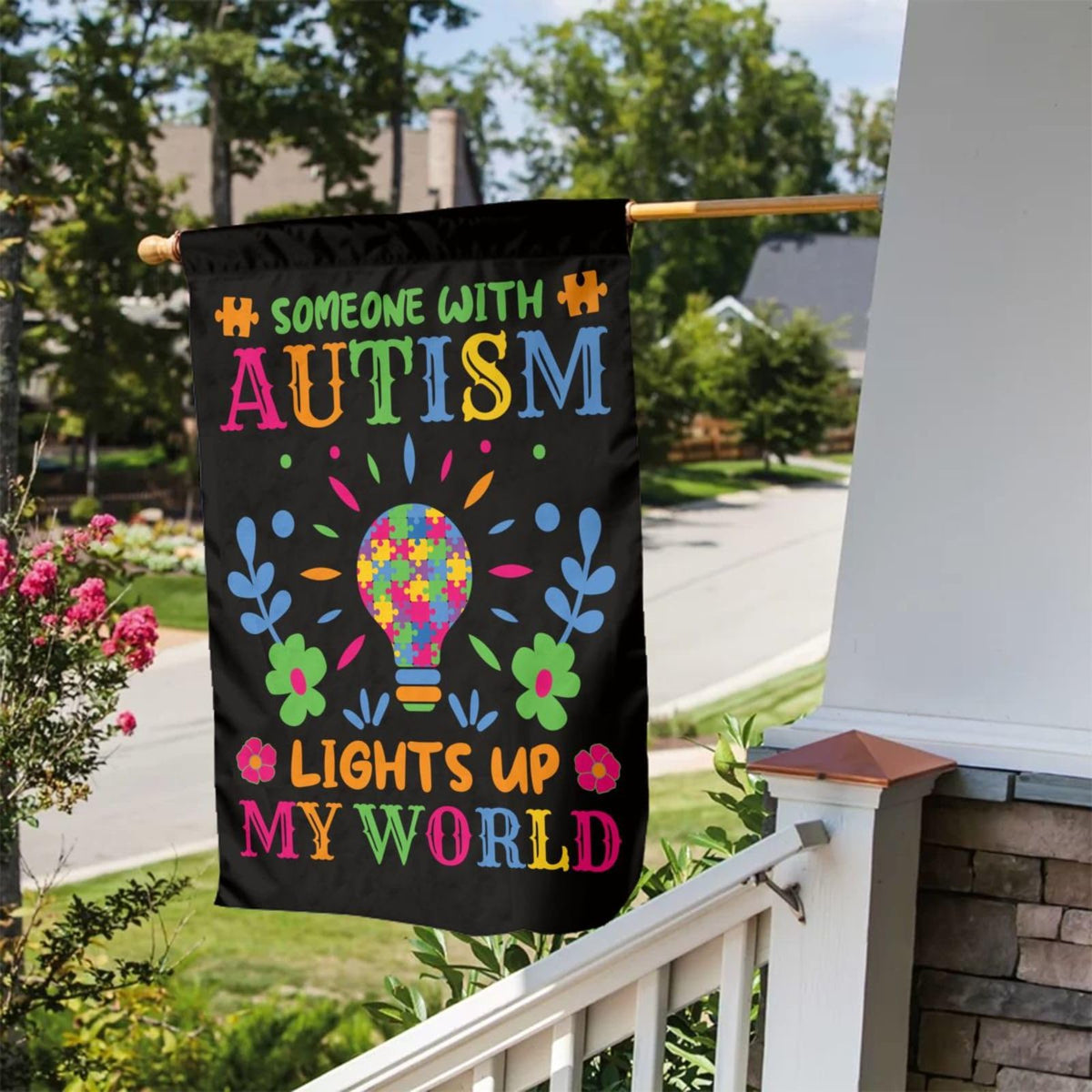 yhogxte autism awareness flag fabric close-up shows durable polyester