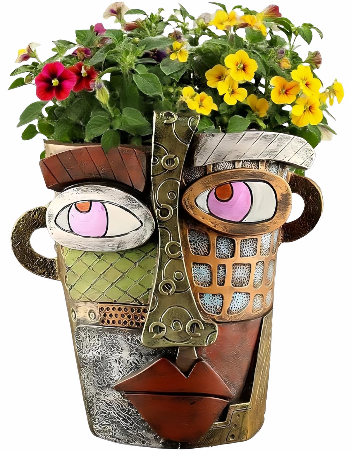 Yhupl Picasso face planter with drainage holes for healthy plant roots.