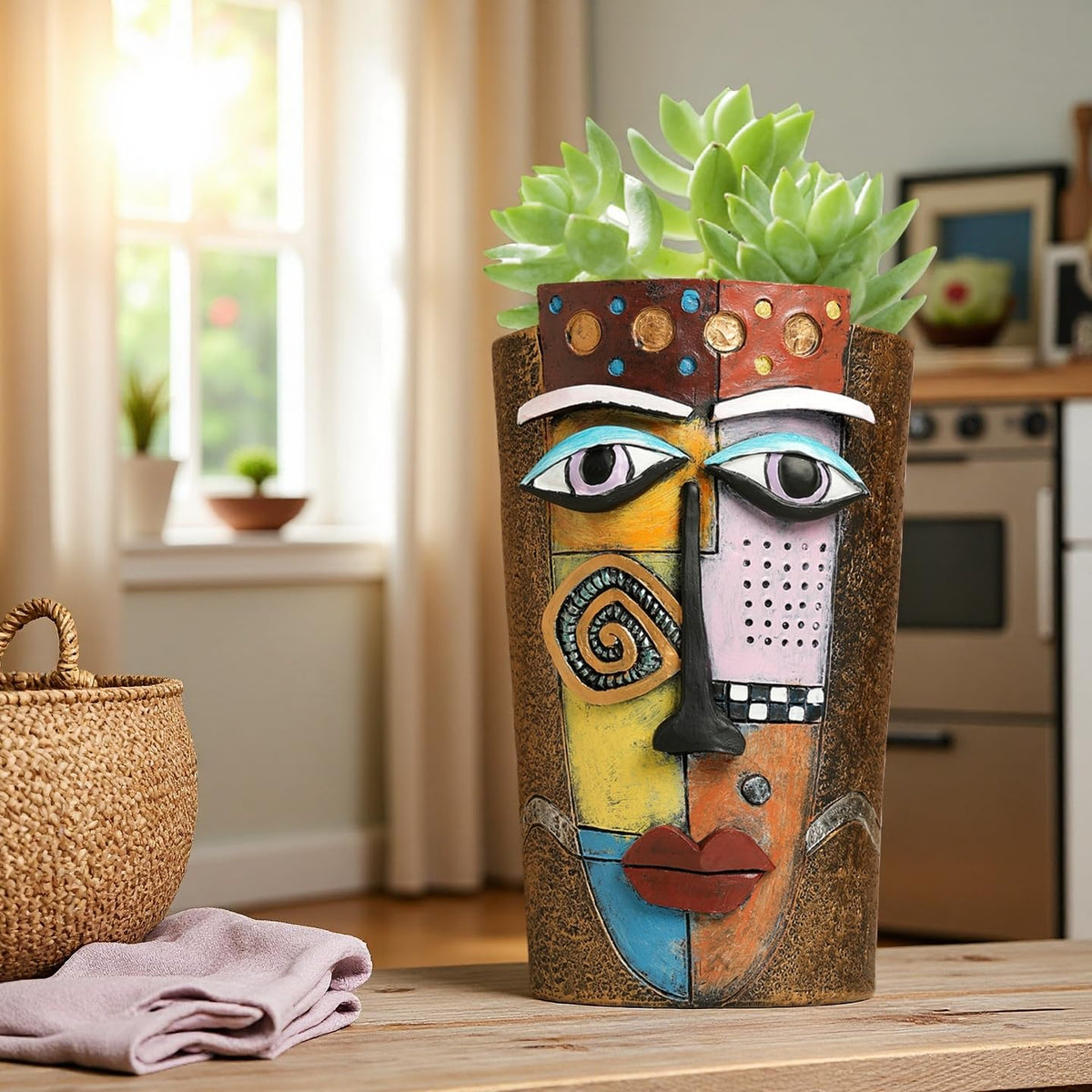 Yhupl Picasso face pot outdoors adds bold sculpture style to patios