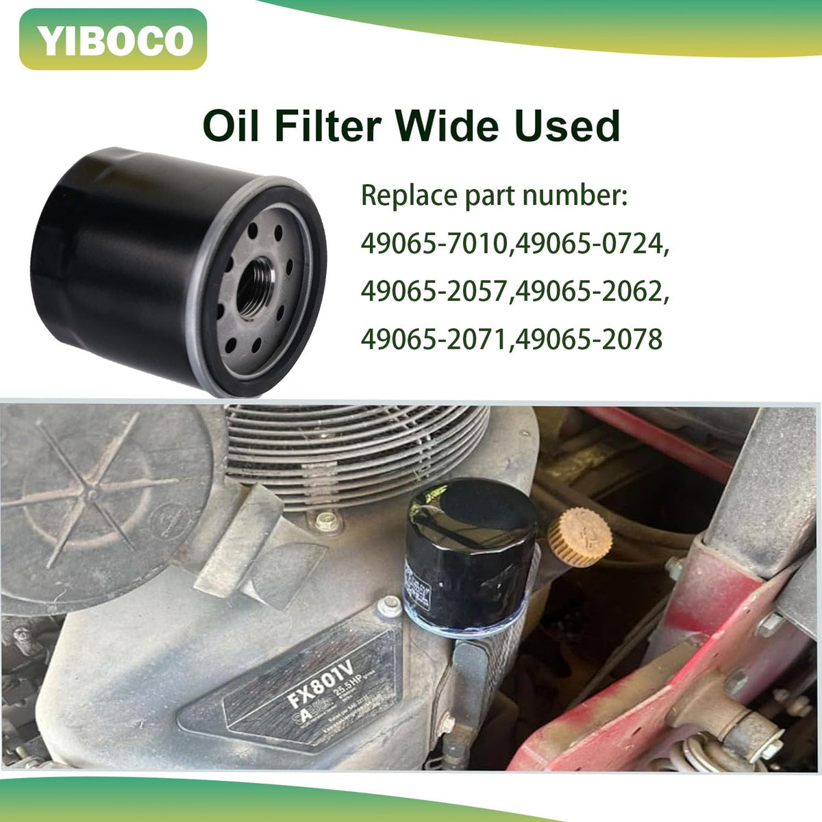 YIBOCO Club Car-compatible oil filter on box display.