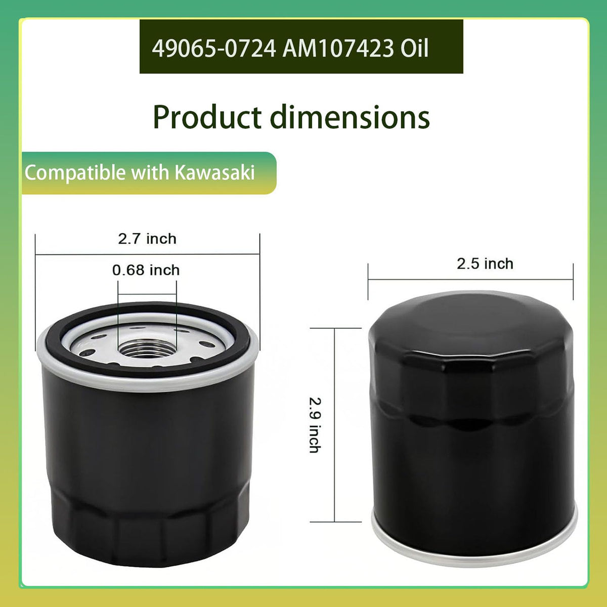 YIBOCO Kawasaki-compatible oil filter product shot, fits 16097-1069 and similar engines.
