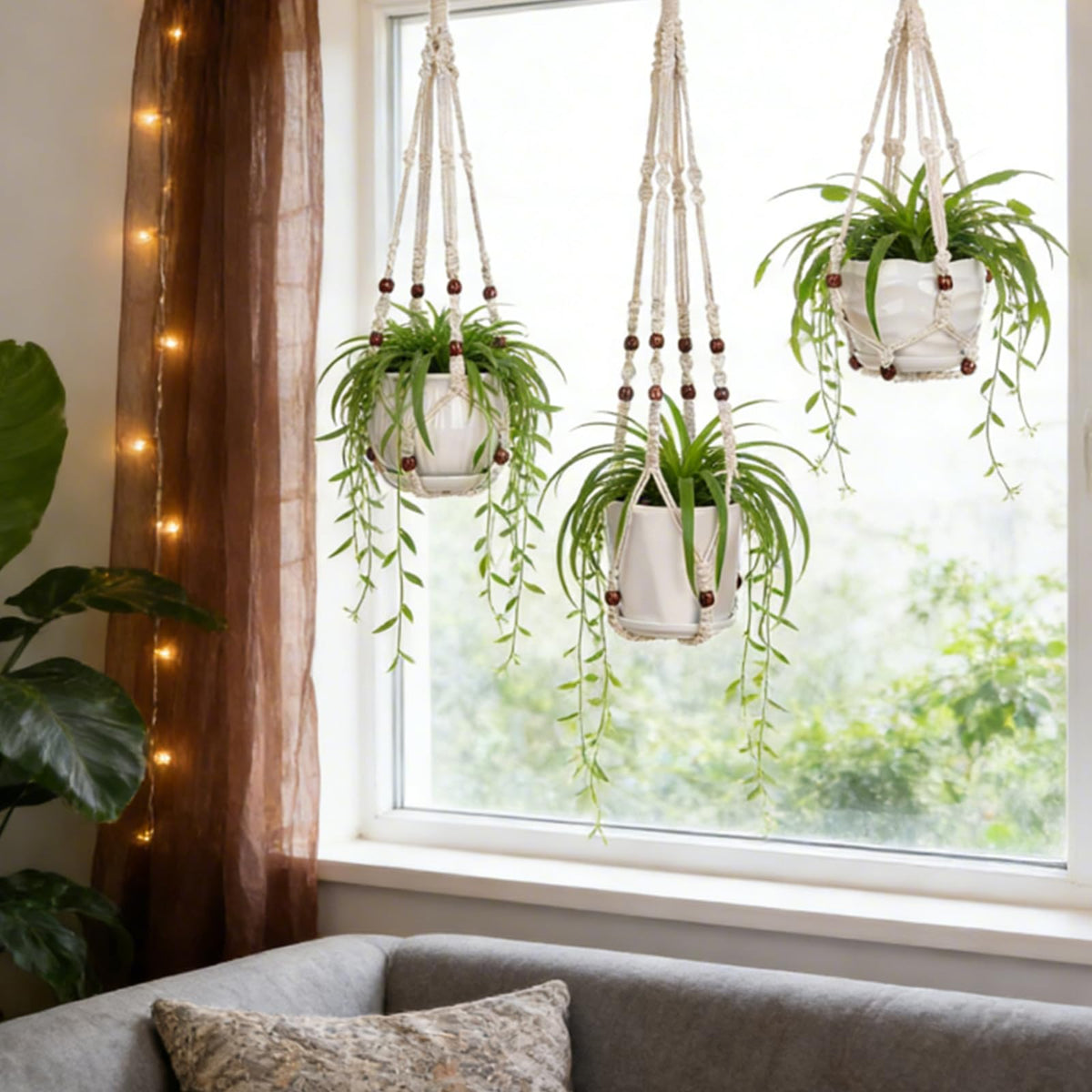 YIBOT macrame hanger boho decor vibe complements shelves and walls.