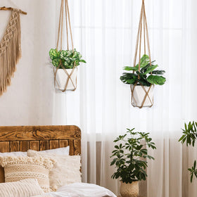 YIBOT macrame hanger brown tone adds warm, natural decor.