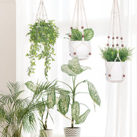 YIBOT macrame hanger closeup beads highlights detailed knot work for decorative appeal.