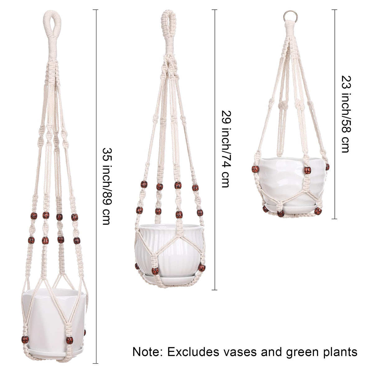 YIBOT macrame hanger ivory beads, 29-inch, ideal for medium-sized potted plants.