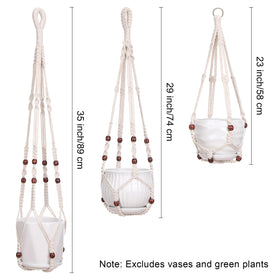 YIBOT macrame hanger ivory beads, 29-inch, ideal for medium-sized potted plants.