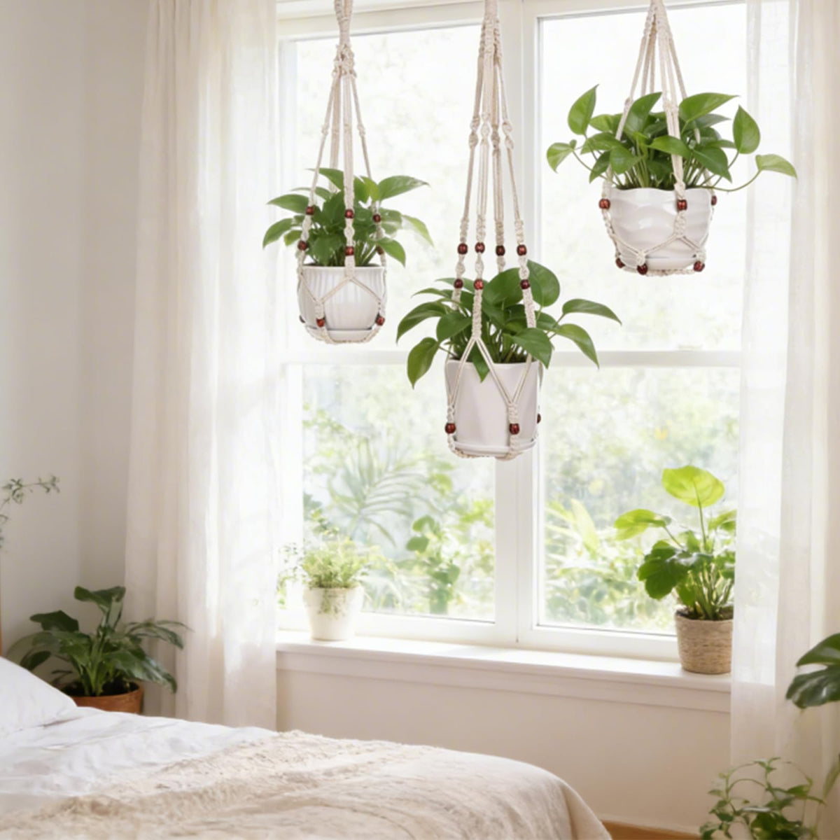 YIBOT macrame hanger space-saving solution for plant lovers.