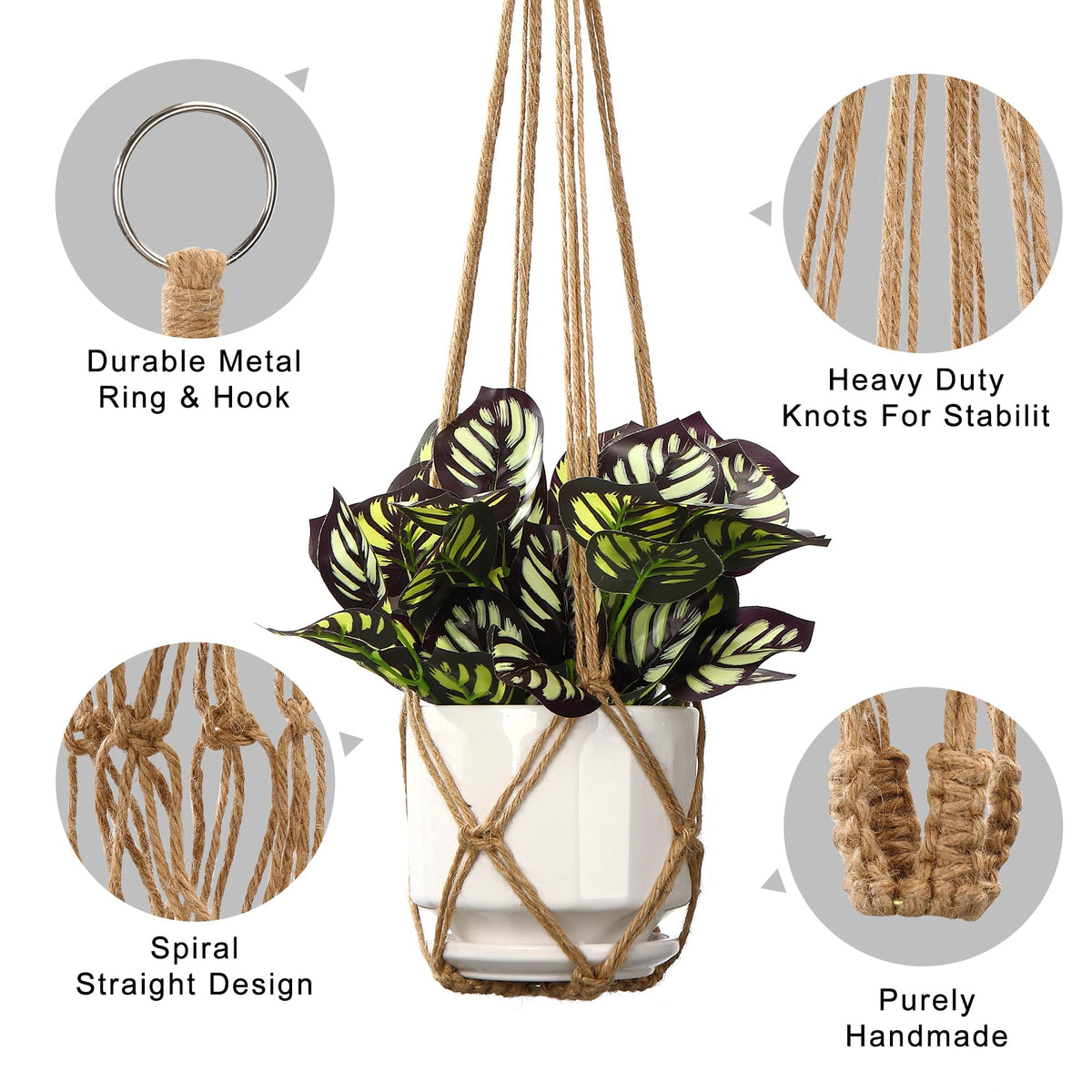 YIBOT macrame hanger shows 35-inch length for ceiling or wall displays.