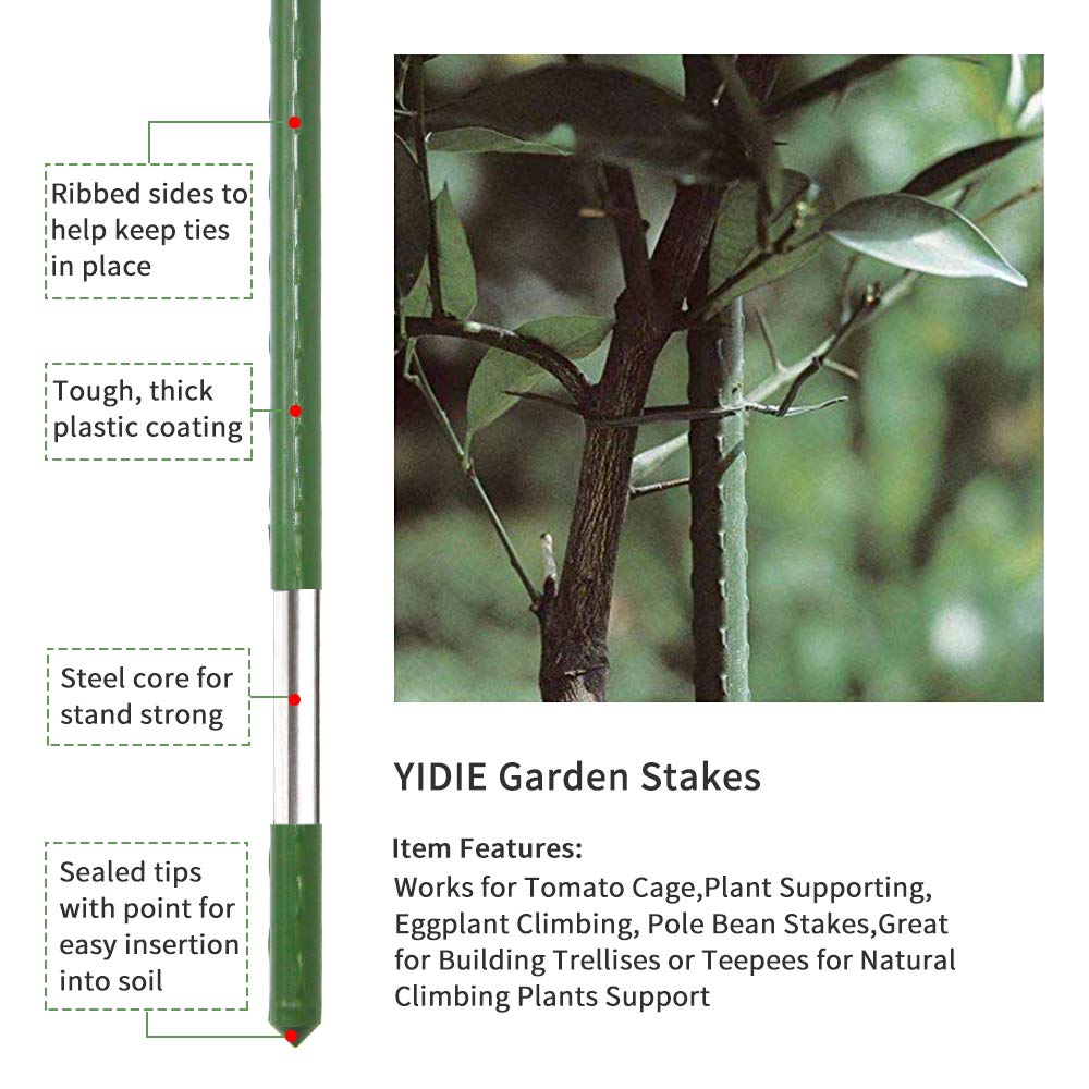 YIDIE plastic-coated steel plant sticks resist rust and ease handling in outdoor beds.