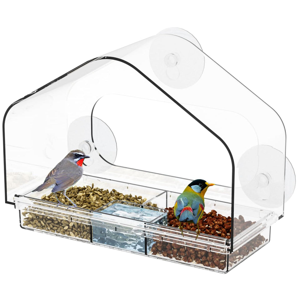 Yieach Clear Bird Feeder provides a close window view of birds
