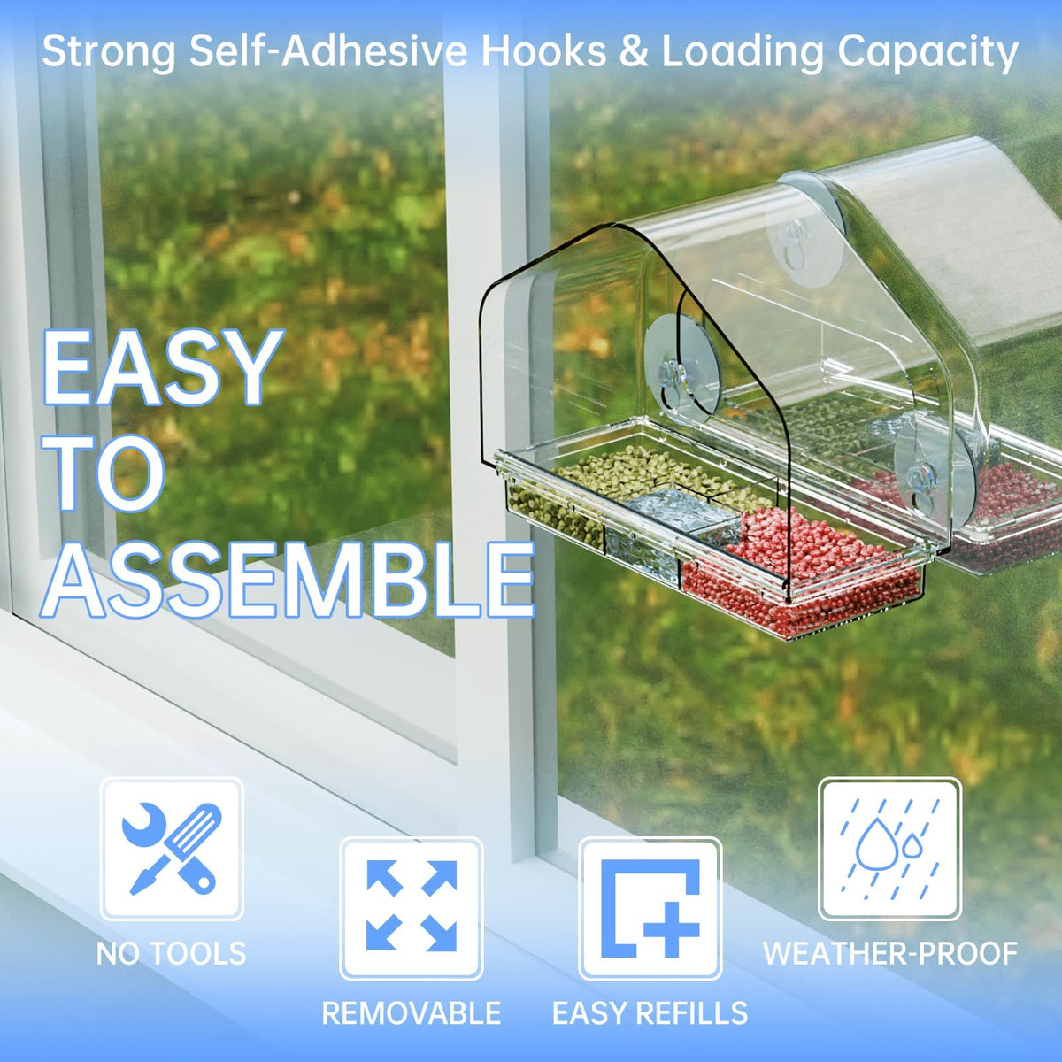 Yieach see-through window bird feeder for indoor viewing of birds