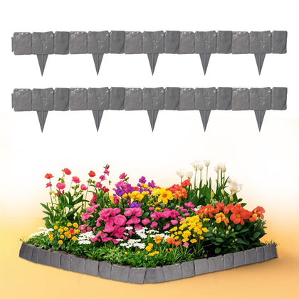 YIGMAW edging border in gray with stone effect for clean, defined garden beds.