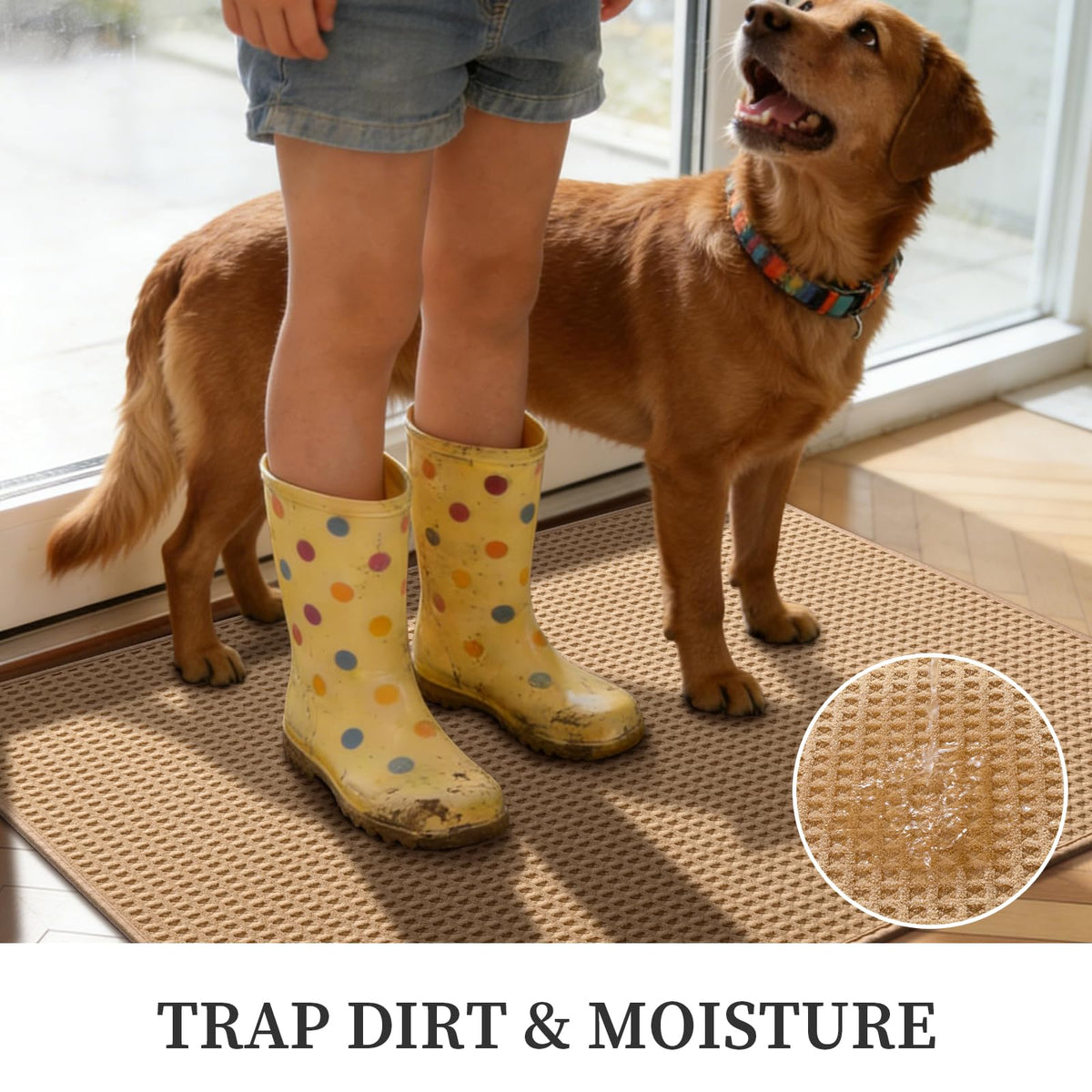 YIHOUSE door mat with absorbent polyester surface for moisture control.