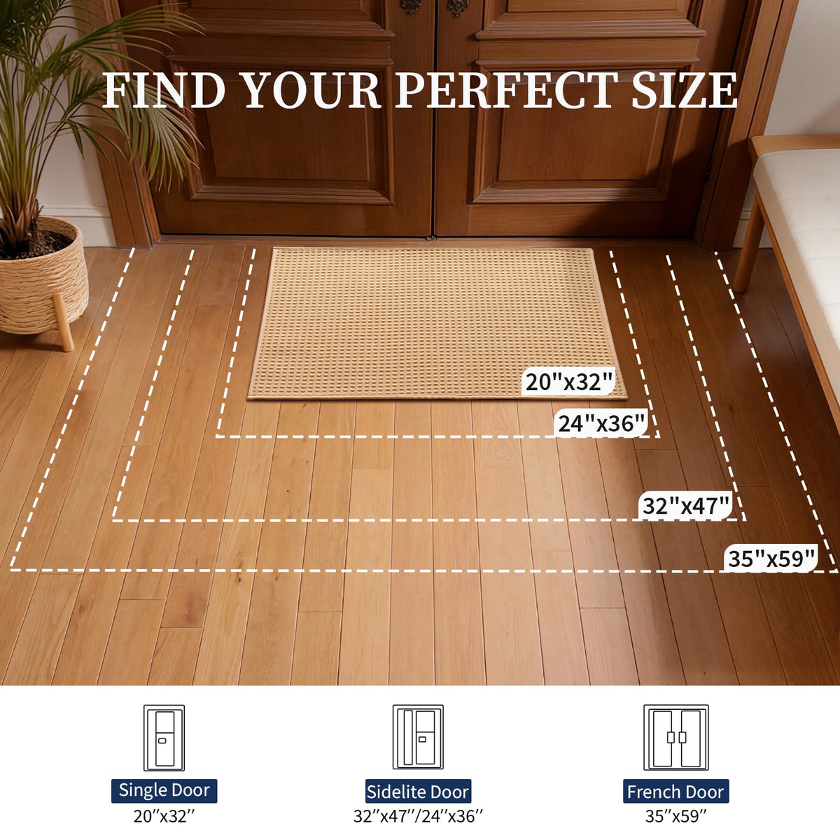 YIHOUSE khaki color front-door mat blends with home decor.
