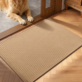 YIHOUSE indoor door mat 20x32 with low-profile edges traps dirt.