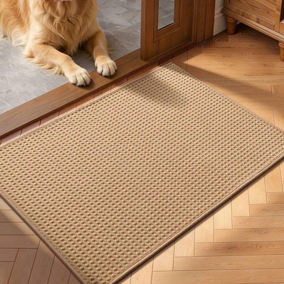 YIHOUSE indoor door mat 20x32 with low-profile edges traps dirt.
