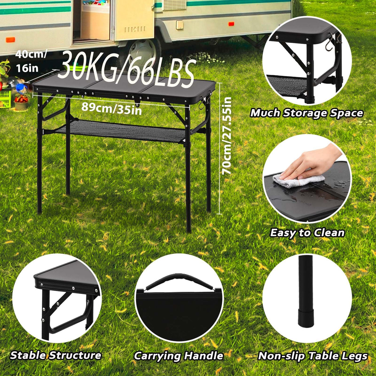 YihuiKo table with S-hooks for hanging bottles and lights.