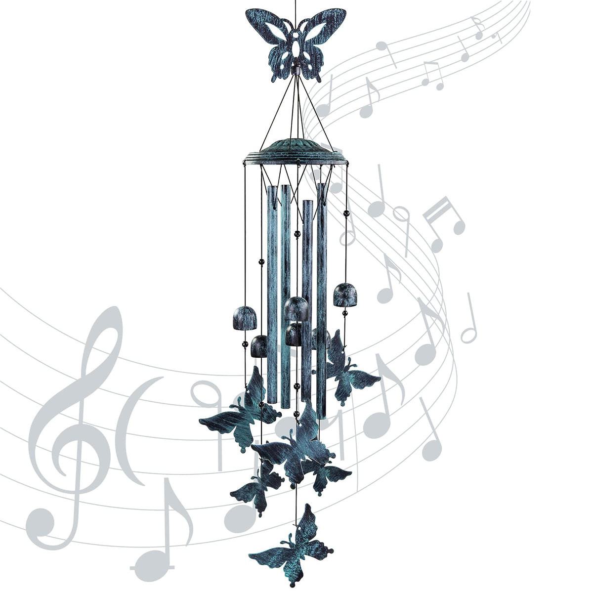 Yiiwinwy butterfly wind chimes outdoors with blue-green finish for soothing ambience