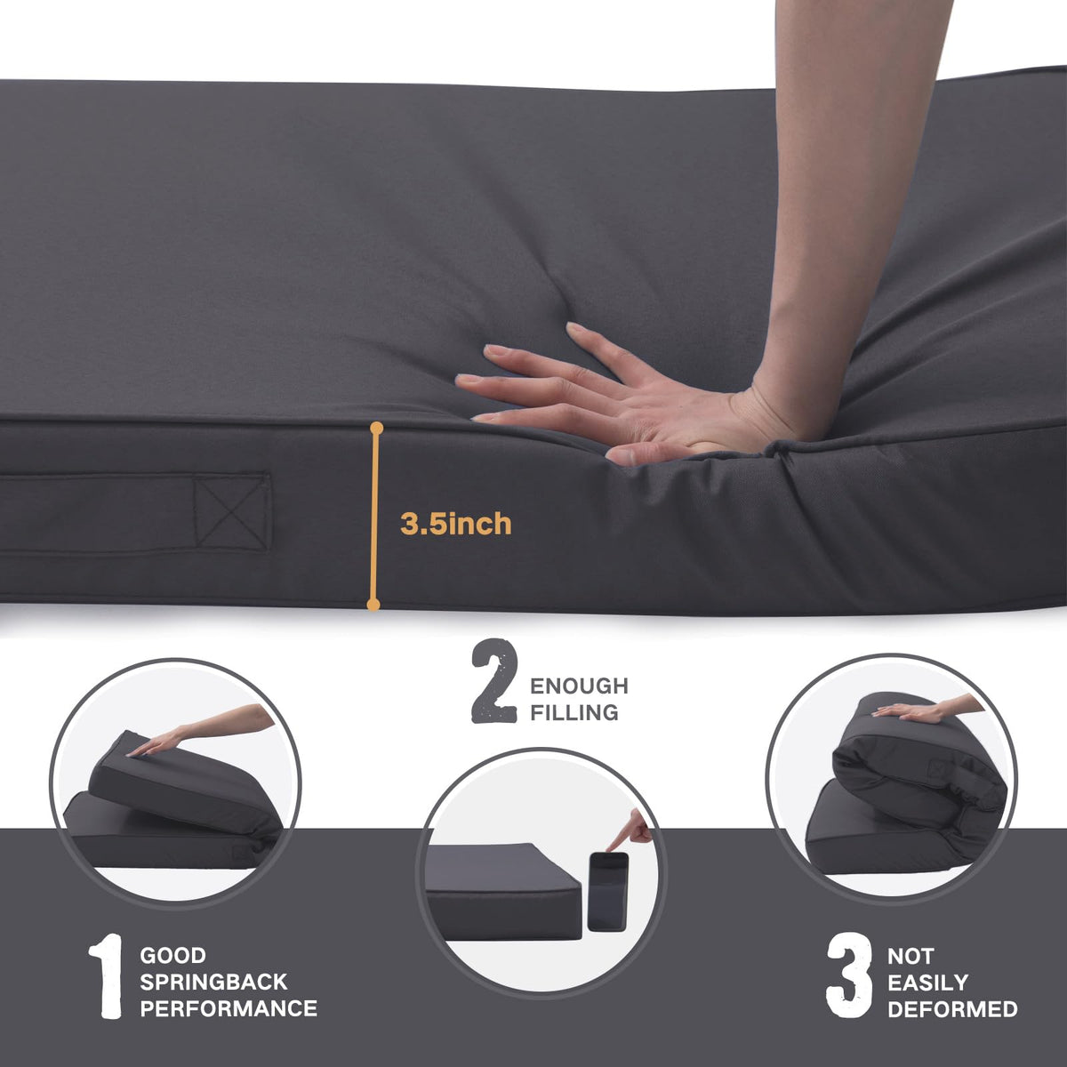 YIJIAN HOME bench cushion with handle and adjustable straps for ease of movement.