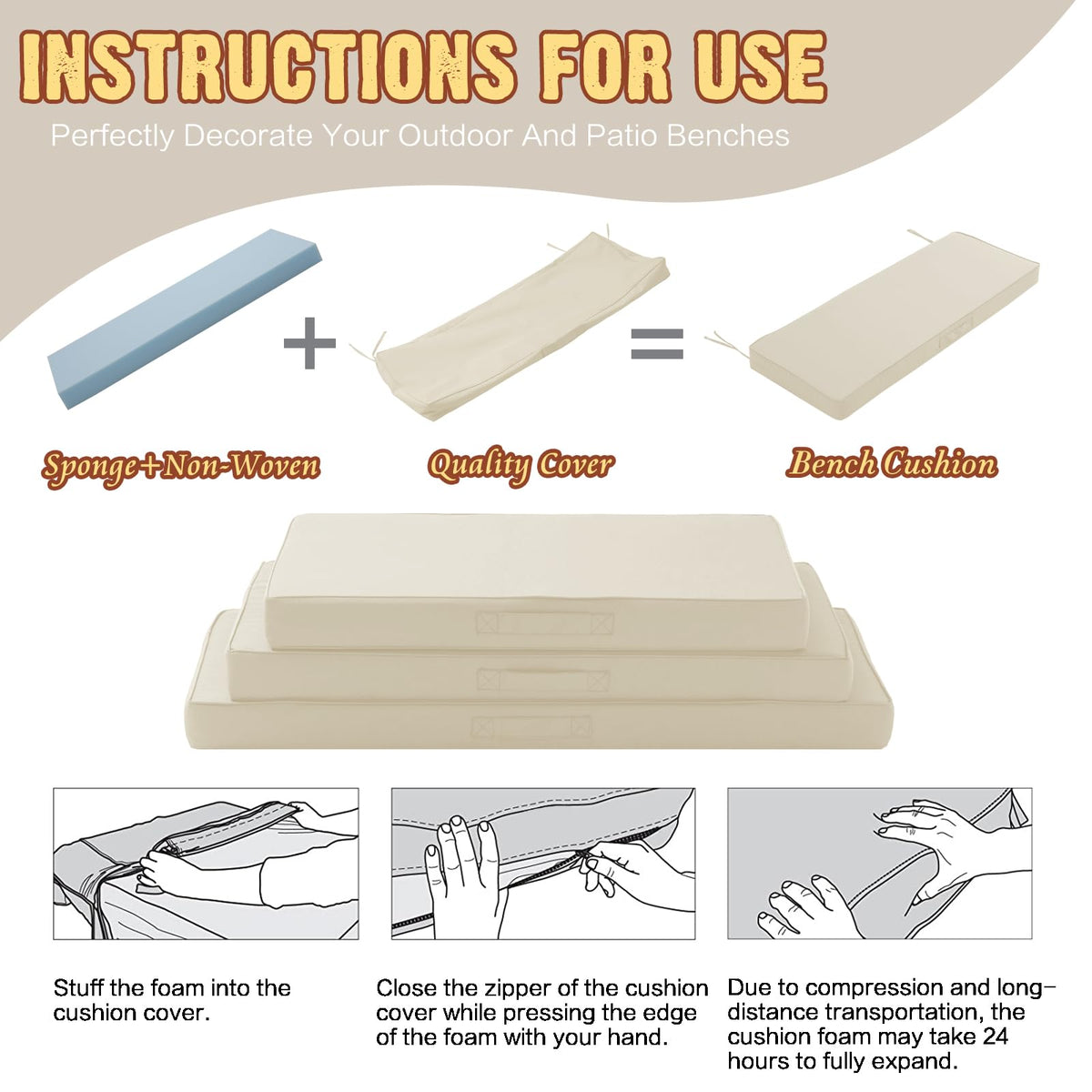 Durable double-stitched edge with hidden zipper on cushion
