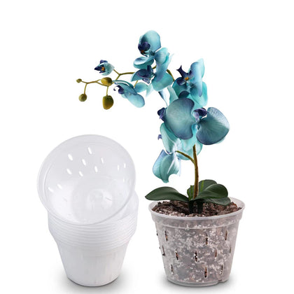 YIKUSH orchid pot with holes, clear 4.5-inch view for easy root observation and drainage.