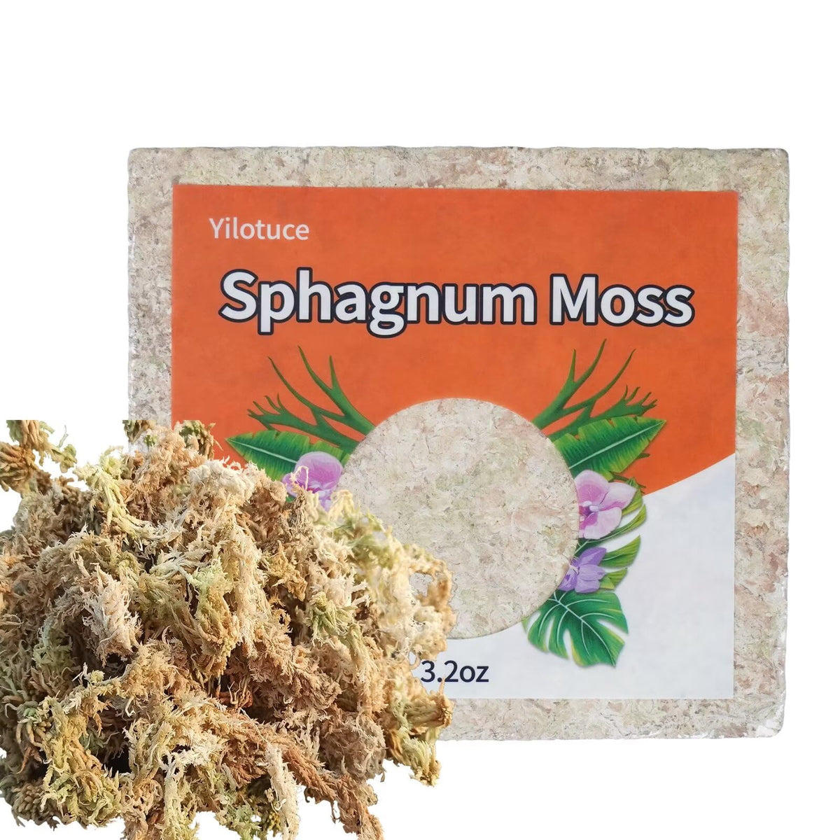 Yilotuce compressed sphagnum moss brick ready for soaking, ideal orchid substrate