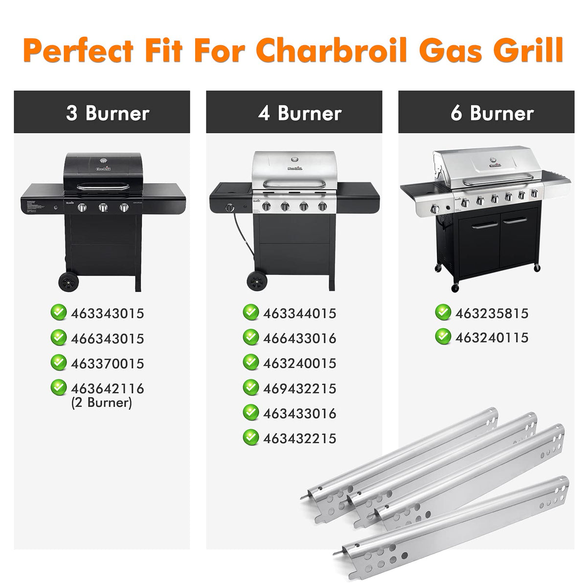 Yiming carryover tubes for Charbroil 463344015 adapt from 5 to 9 inches.