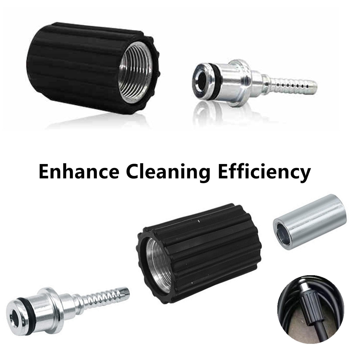 Yimluofa pressure washer hose end with secure attachment.