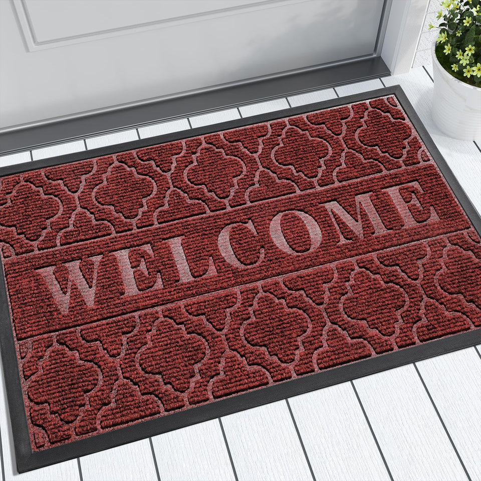 Yimobra Christmas door mat with groove pattern and WELCOME for dirt trapping at the entry