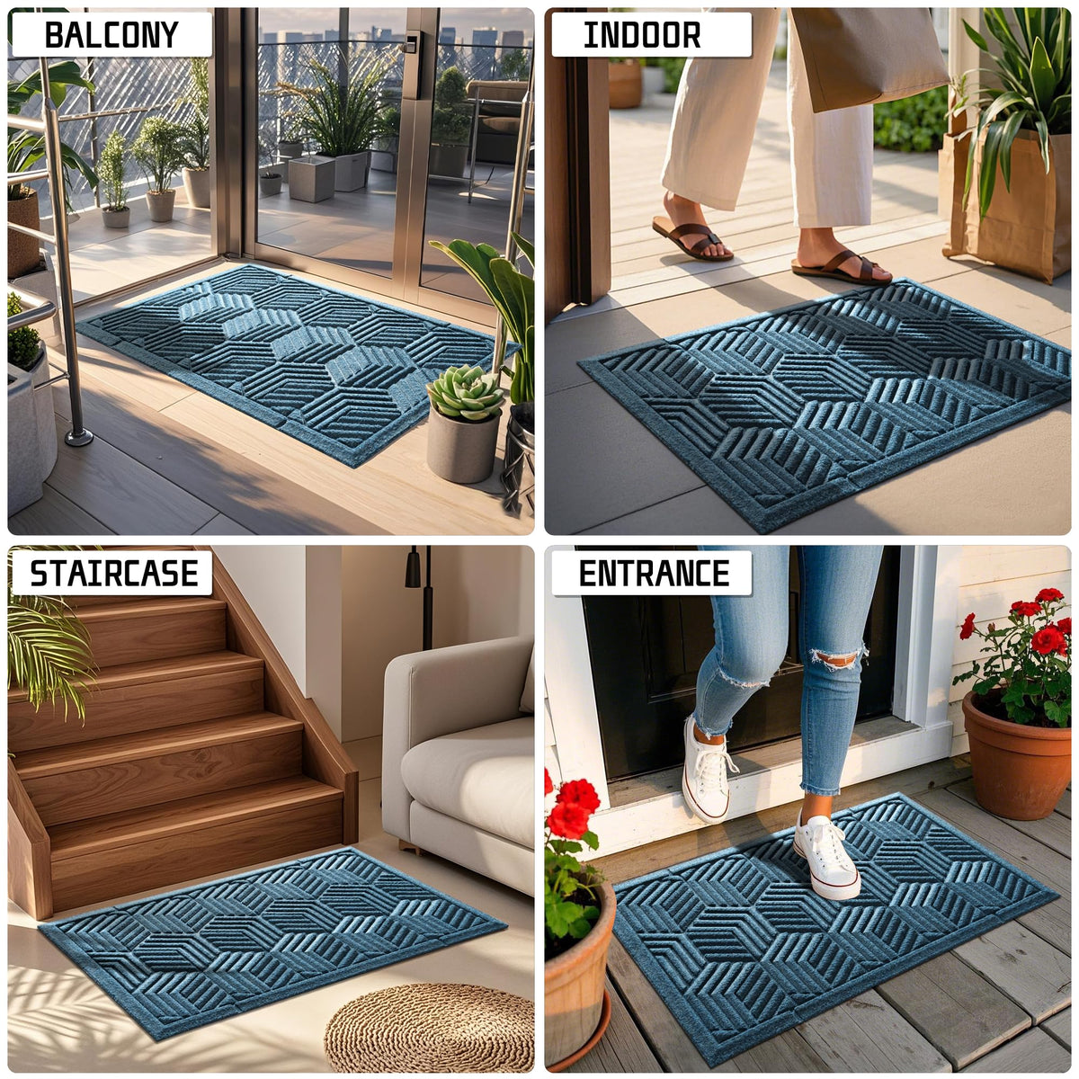Yimobra waterproof doormat resists wear and fading on outdoor surfaces.