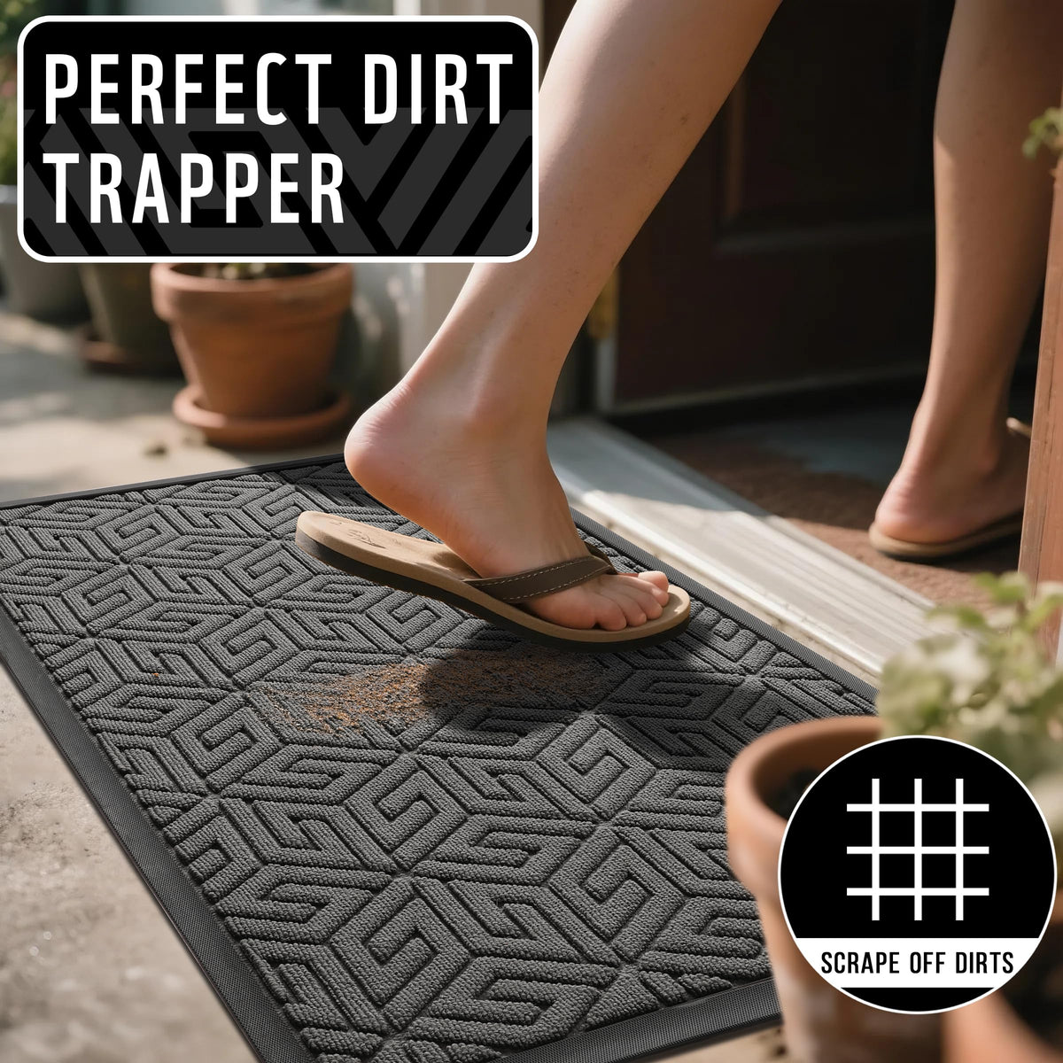 Yimobra doormat withstands all weather, resisting fading and stains.