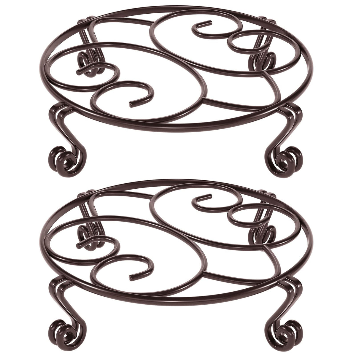 Yimobra heavy-duty round plant stand in bronze supports a large outdoor pot