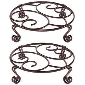Yimobra heavy-duty round plant stand in bronze supports a large outdoor pot