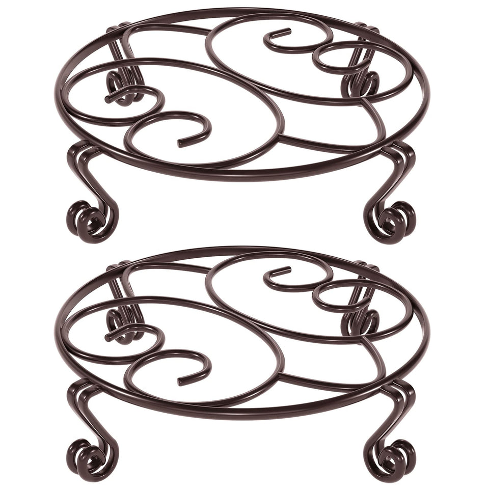 Yimobra heavy-duty round plant stand in bronze supports a large outdoor pot
