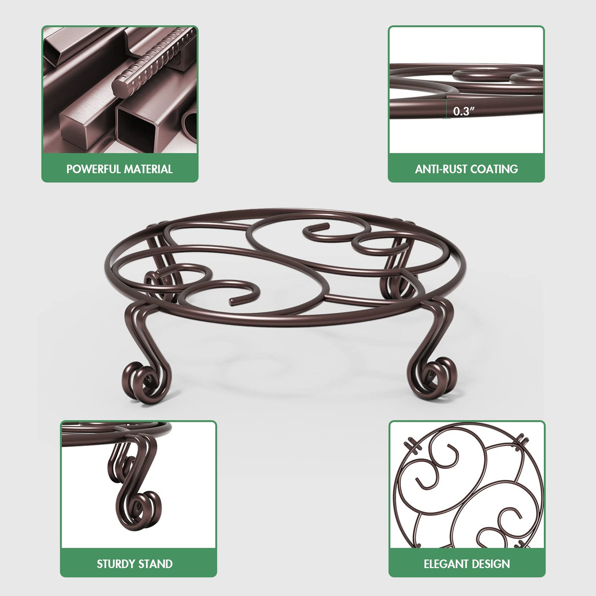 Yimobra heavy-duty round plant stand in brown displays indoor decor