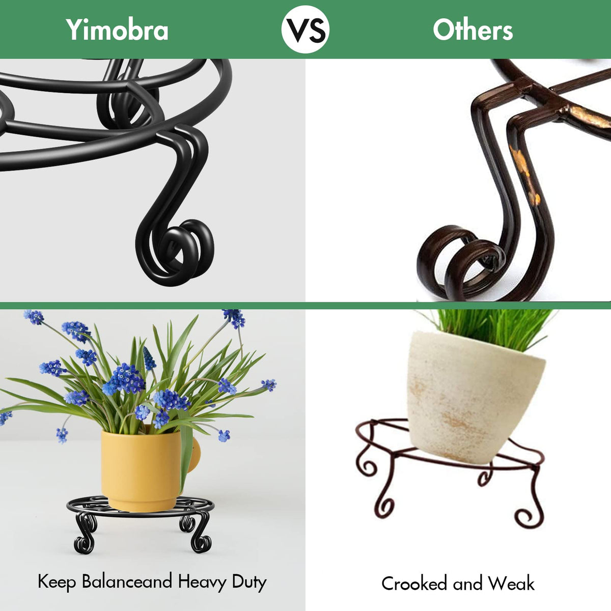 Yimobra rustproof coating protects the iron stand in rain and humidity.