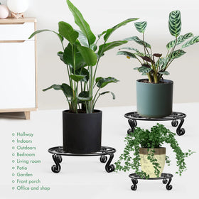 Yimobra round plant stand design complements decor while holding large planters.