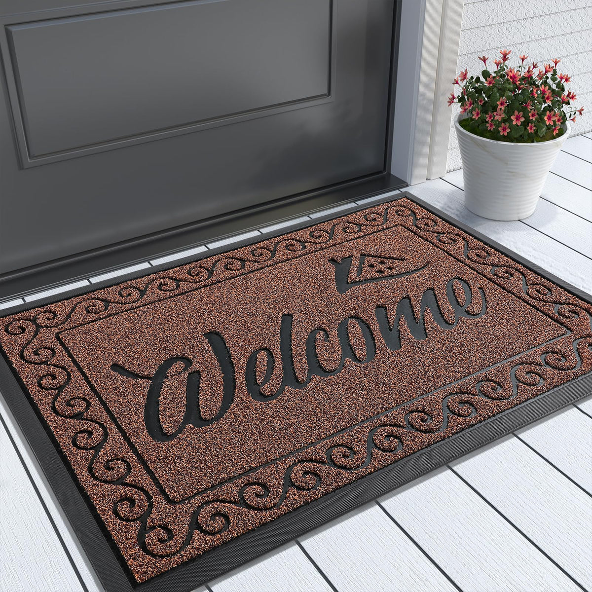 Yimobra Welcome mat dirt trap close-up captures debris at the doorway